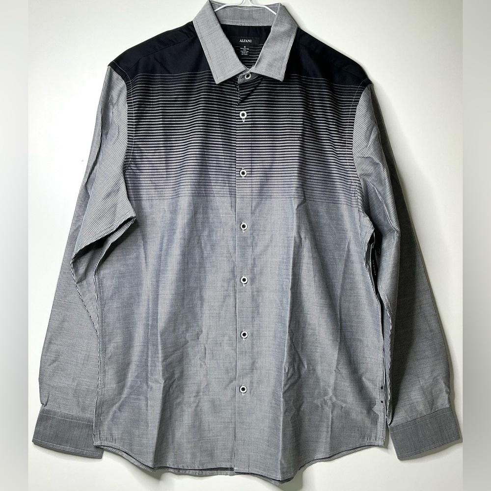 Alfani Men's Long-Sleeve Croydon Woven Button-Down Shirt, Black Combo M New